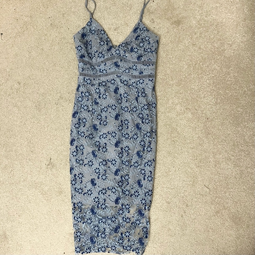 Bardot floral lace midi dress